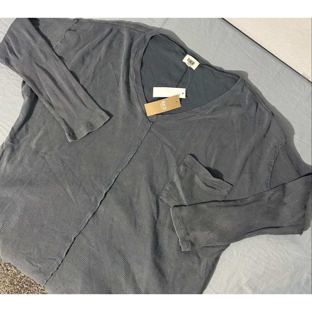 BKE Buckle Waffle Knit Thermal Shirt Blue/Gray Pocket Oversized XL NWT